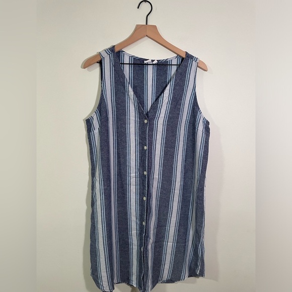 GAP Linen Blend Blue & White Stripe Shift Dress, Size Large EUC Summer Comfort - Picture 1 of 7